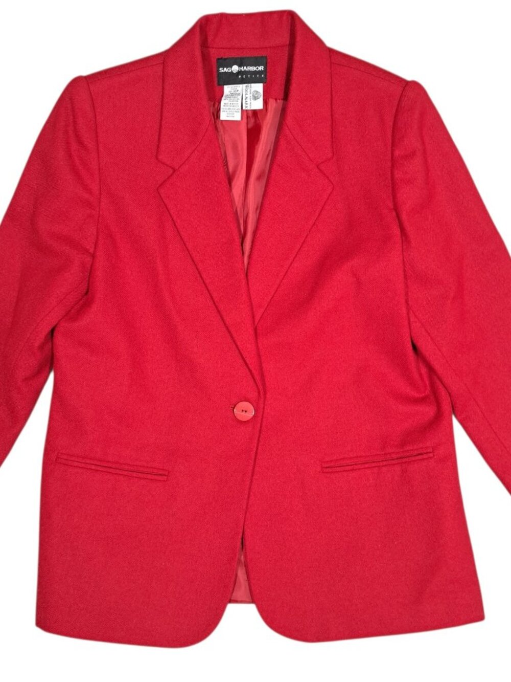Sag Harbor Red Blazer Womens 10P Petite Wool Preppy Classic Career Holiday Vtg